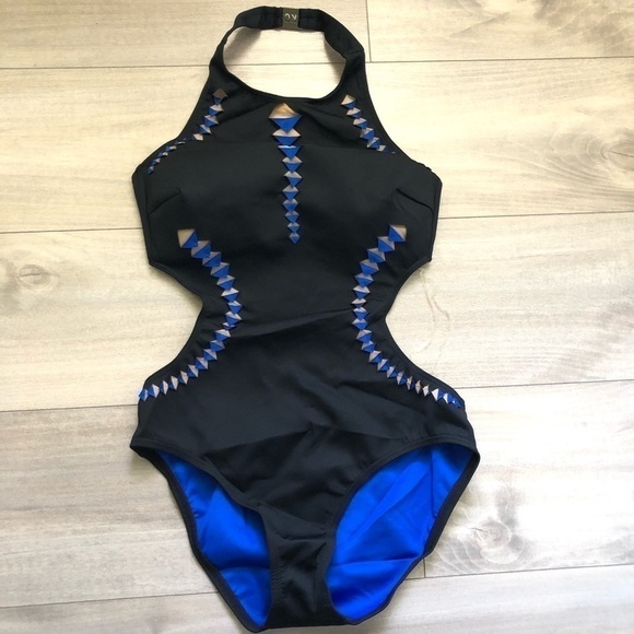 Kenneth Cole Black Blue One Piece Cutout Swimsuit S - Picture 1 of 11
